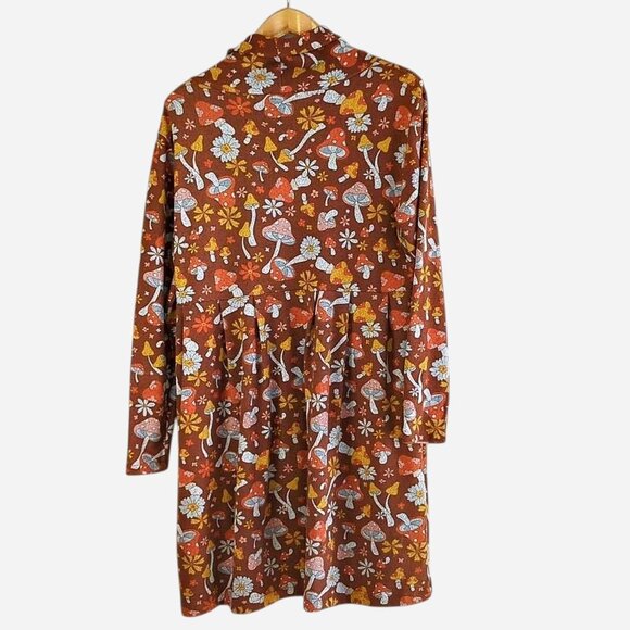 L.A. Soul Brown Mushroom Floral Dress Long Sleeve Cowl Neck Retro Cottagecore XL - Picture 2 of 7